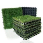 XLX TURF Outdoor Artificial Grass Tiles Interlocking Turf Squares 9 Pack, 12"x12" Fake Grass Mat for Balcony Patio Deck Flooring Decor, Pets Dog Pee Pad, Self-draining 8 Buckle System