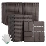 Dyna-Living 60 sq. ft Plastic Interlocking Deck Tiles, 12"x12" Indoor Outdoor Waterproof Patio Flooring All Weather Use Patio Deck Tiles for Balcony, Backyard, Garden & Poolside, 60 Pack,Dark Brown