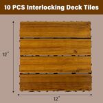 10-Pack 12"x12" Interlocking Acacia Wood Deck Tiles – 4 Slats Waterproof Outdoor Flooring for Patio, Balcony & Backyard - Image 3