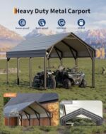 12 x 13 FT Metal Carport, Heavy Duty Carports Reinforced Frame and Steel Roof, All-Weather Shelter Canopy for Pickups, Boats, Cars, and Tractors - Image 2