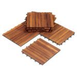 Solid Wood Interlocking Flooring Tiles (Pack of 10, 12" x 12"), Solid Wood Deck Tiles Interlocking, Patio Tiles Outdoor Interlocking Waterproof All Weather (12, 9 Slat)