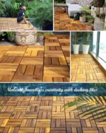 AN68 Pack of 10 Deck Tiles - 12"x12" Interlocking Natural Solid Acacia Wood for Outdoor & Indoor, Patio Garden, Balcony, Poolside - Natural Color - Image 6
