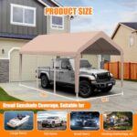 Carport Canopy 10'x20' Heavy Duty Replacement Cover, Garage Shelter Cover 800D Oxford Waterproof & UV Protected Tarp with Ball Bungees, Not Include Frame, Beige - Image 2
