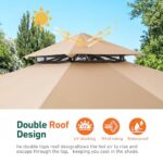 Covered Outdoor Patio Gazebo 11'x11' with Netting, Outdoor Gazebo with Stable Frame, Canopy Tent with Double Roofs and Ceiling Hooks, Pop Up Canopy Tent for Patio Lawn (Brown) - Image 6