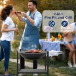 SereneLife 26" Outdoor Wood Fire Pit with BBQ Grill, Mesh Screen, and Wood Storage – Heavy-Duty Steel Frame, Heat-Resistant – Ideal for Bonfires, Camping, and Outdoor Cooking - Image 3