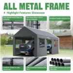 Acepic Carport 10x20ft Heavy Duty Carport Features Roll-up Windows & Doors, Portable Garage with UV Resistant Waterproof All-Season Tarp for Car, Truck, Boat - Image 2