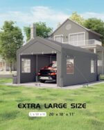 Hipicute 20'x10'x11' Heavy-Duty Portable Garage with Canopy, Front and Back Doors, Roll-Up Windows, Carport Shelter Reinforced Structure for Cars, Trucks, Boats, and Parties - Gray - Image 6