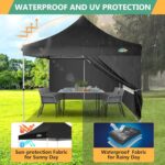 COBIZI 10x10 Easy Pop Up Canopy Tent, Instant Commercial Outdoor Gazebo with 4 Sidewalls, Waterproof and UV Protection 50+ Event Shelter for Camping, Family Parties & Patio with 4 Sandbags,Black - Image 2