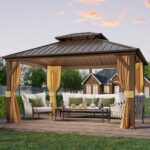 YOLENY 10' x 12' Hardtop Gazebo, Metal Gazebo with Aluminum Frame, Double Galvanized Steel Roof, Curtains and Netting Included, Pergolas for Patios, Garden, Parties, Lawns