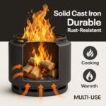 18" Smokeless Fire Pit with Removable Ash Pan, Fire Poker & Carry Bag - Portable Outdoor Fire Pit - Cast Iron - Wood Burning Lightweight Fireplace, Ideal for 4-6 People, 25 lbs - Image 3