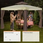 Patio Gazebo Tent Outdoor Canopy Shelter 10'x10' with Removable Netting,100 Square Feet of Shade for Garden, Backyard Deck and Lawns (Beige) - Image 5