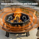 Panovue 35 inch Fire Pit for Outside, Heavy Duty Wood Burning Fire Pits with Fire Poker, Outdoor Octagonal Firepit for Camping, Yard, Patio - Image 4