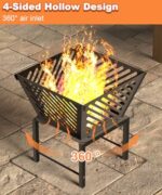 Mondazie Outdoor Fire Pit — 17 Inch Portable with Storage Bag for Camping, Patio Heating, Picnic and BBQ, Trapezoid Diagonal Hollow, Black - Image 3