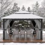 Amopatio 12' X 14' Hardtop Gazebo Permanent Aluminum Gazebos with Galvanized Steel Double Roof for Patio Lawn and Garden,Included Curtains & Mosquito Netting,Grey - Image 8