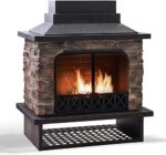 Sunjoy Outdoor Fireplace, Heavy Duty Patio Wood Burning Fireplace with Steel Chimney, Mesh Spark Screen Doors, Removable Grate and Fire Poker, Black - Image 2