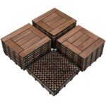 Topeakmart 27PCS Patio Deck Tiles Interlocking Wood Decking Floor Tiles 12 x 12in Brown for Outdoor & Indoor Patio Garden Deck Poolside