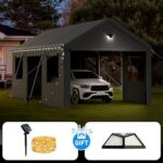 Benass 12x20 Carport, Heavy Duty Carport Canopy Garage with Removable Sidewalls and Drive Through Roll Up Zipper Doors & Side Doors, Grey - Image 5