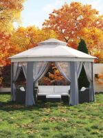HarmonyHealth 13 x 13FT Pop Up Gazebo, Hexagonal Outdoor Canopy Shelter, Instant Patio Gazebo Tent With Mesh Netting and Strong Steel Frame for Patio Backyard Garden Wedding Party,Light Gray+Dark Gray - Image 7