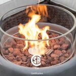 COSIEST Outdoor Propane Fire Pit Table w Compact Ledgestone 16-inch Round Graphite Base and Glass Wind Guard, Certified, 40,000 BTU, Free Lava Rocks, Touch-up Pen, Fits 20lb (Grey) - Image 2