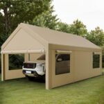 Shintenchi Carport 12' x 20' Heavy Duty Portable Garage, Car Port Canopy with Side-Opening Removable Door & Roll-Up Windows, Car Canopy for Truck,Car,Boat,Motorcycle,Khaki - Image 8
