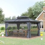 YMGSCC 10x12 Hardtop Gazebo Aluminum Frame Gazebo, Polycarbonates Gazebo Canopy with Curtains for Patio Lawn and Garden - Image 2