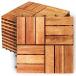 Acacia Deck Tiles - Solid Wood Interlocking Flooring (Pack of 10, 12x12), Waterproof All Weather, Indoor/Outdoor Use, Natural Color
