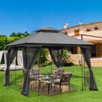 ECOTOUGE Outdoor Gazebo 10'x10', Heavy Duty Canopy Tent with Soft Double Roofs & Metal Corner Frame Shelves, Party Tent Shelter with Mosquito Netting for Patio, Deck, Backyard, Grey - Image 7