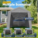 PEAKTOP OUTDOOR 12x20 ft Heavy Duty Carport with Removable Sidewalls, Portable Car Canopy, Garage Tent, Boat Shelter with Reinforced Triangular Beams, Gray - Image 7