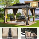 YITAHOME 10X12FT Hard Top Metal Gazebo Patios Double Roof Canopy Aluminum Frame Garden Gzebo Tent Curtains Netting for Patios Backyards Decks Lawns Brown - Image 7