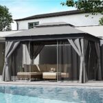 LAUSAINT HOME Outdoor Patio Gazebo 10'x13' with Expansion Bolts, Heavy Duty Party Tent & Shelter with Double Roofs, Mosquito Nettings and Privacy Screens for Backyard, Garden, Lawn, Smoke Grey
