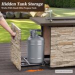 PIZZELLO 43¡± Propane Fire Pit Table Outdoor Rectangular Stone Firepit Table 50,000 Btu Propane Fire Tables for Outside Patio with Glass Wind Guard, Lid, Fire Glass Beads,Buff Rock Look - Image 7