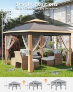 Garveelife 11x11 Pop Up Gazebo Tent with Mosquito Netting, Outdoor Canopy Shelter Easy Setup, Water & UV Resistant - Khaki - Image 4