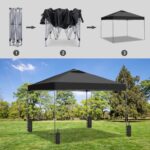 GDY 12x12 Pop Up Canopy Tent with 4 Sidewalls, Easy Set up with One Push Lift Outdoor Silver Coated Beach Gazebos, Carpas for Pool, Events, Parties, and Camping, Black. - Image 2