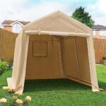 ADVANCE OUTDOOR 8X14 ft Steel Metal Peak Roof Portable Garage Shelter Storage Shed Carport for Motorcycle Bike or Garden Tools with 2 Roll up Doors & Vents, Beige - Image 7