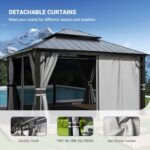 Amopatio 12' X 14' Hardtop Gazebo Permanent Aluminum Gazebos with Galvanized Steel Double Roof for Patio Lawn and Garden,Included Curtains & Mosquito Netting,Grey - Image 4