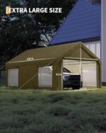 IDEALHOUSE 12x20 Ft Carport with Roll-Up Doors - Heavy Duty 200g PE Tarp Shelter with 4 Windows, Fits Full-Size Pickups, SUVs, Bass Boats & Tractors (Yellow) - Image 4