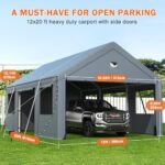 Carports 12X20 Heavy Duty，Portable Car Port Garage，Carport Canopy with Side Door,Outdoor Car Shelter All Weather - Image 2