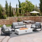 Naga Bahna 56" Propane Fire Pit Table, Rectangle Outdoor Fire Table w Glass Wind Guard(50,000 BTU), 2 Piece Patio Firepit Table Gas Fire Table w Fire Glass, Rain Cover for Outside, Backyard - Image 3