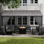 ALAULM 10'x 14' Outdoor Hardtop Pergola,Wall Mounted Lean to Gazebo with Curtains and Netting,Galvanized Metal Frame,Sunshade for Patio, Backyard, Deck and Lawns-Gray - Image 6