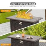 Wicker Propane Fire Pit Outdoor Fire Pit Table 60000 BTU 43 Inches Gas Fire Pit with Steel Grille Tabletop Double Fire Tube Blue Crystal Beads and Fire Pit Cover - Image 7