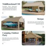 Shintenchi Carport 12' x 20' Heavy Duty Portable Garage, Car Port Canopy with Side-Opening Removable Door & Roll-Up Windows, Car Canopy for Truck,Car,Boat,Motorcycle,Khaki - Image 5