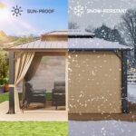 YITAHOME 10X12FT Hard Top Metal Gazebo Patios Double Roof Canopy Aluminum Frame Garden Gzebo Tent Curtains Netting for Patios Backyards Decks Lawns Brown - Image 5
