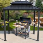 Kozyard 6' x 8' BBQ Hardtop Grill Gazebo, Outdoor Barbecue Shelter with Double Galvanized Metal Roof, Aluminum BBQ Gazebo with 2 Side Shelves for Outdoor Grilling Station (Gray/Hardtop) - Image 2