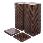 76 Pack Interlocking Deck Tiles, 11.42"x11.42" (68.80 Sq.Ft), 3D Wood Grain Plastic, Waterproof All-Weather Anti-Slip Outdoor Flooring, Easy-Snap Patio Balcony Backyard Garden Tiles, Brown