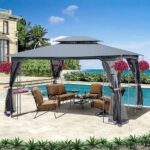Outdoor Patio Gazebo 10'x13' with Double Roof, Heavy Duty Canopy Party Tent Shelter with Mosquito Nets, Easy Setup Patio Pergola with Steel Frame Strong Legs for Backyard, Garden, Lawn (Grey) - Image 3