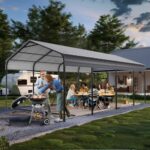 12x20 FT Heavy Duty Carports, Outdoor Car Tent Garage with Galvanized Steel Roof and Frame, Weather-Resistant Steel Car Shelter Canopy, Expanding Garage Space for Backyard, Patio,Grey - Image 6