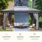 Devoko Outdoor Gazebo for Patio 10'x 13' Heavy Duty Metal Frame Canopy with Expansion Bolts & Double Roofs, Party Tent & Shelter with Mosquito Nettings and Privacy Screen for Backyard, Garden (Grey) - Image 5