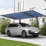 Outdoor Carport, 17.44FT*9FT*11FT Single Carport Aluminum Metal e and Polycarbonate Panels Car Port for Outdoor Driveway Car, Truck