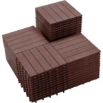 PrimeZone 54 PCS Plastic Interlocking Patio Deck Tiles - 12" x 12" Waterproof Indoor Outdoor Flooring, Patio Floor Decking for Balcony, Backyard, Garden & Poolside, All Weather Use, Dark Brown
