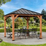 Modern Shade Tranquil Grove Wood Gazebo 10' x 10', Permanent Grill Gazebo with Galvanized Steel Hardtop Roof, Cedar Framed Wooden Pavilion for Garden, Backyard